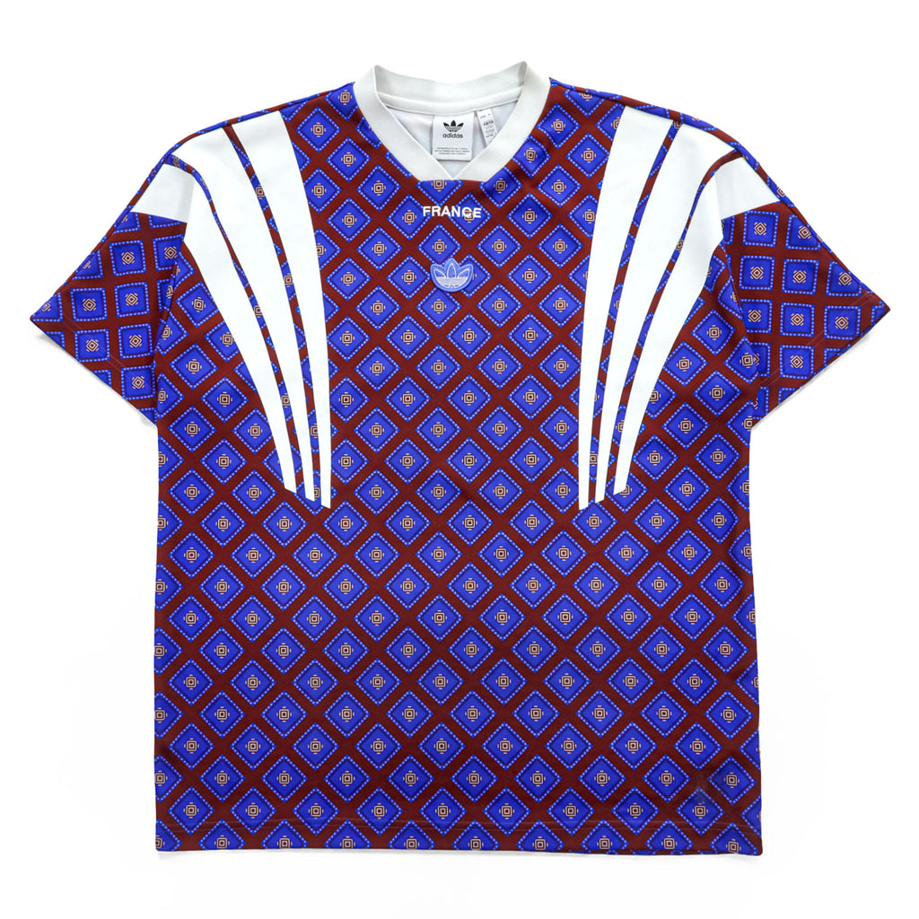 adidas originals Tシャツ 半袖 ゲームシャツ ジャージ 2XL ブルー 総柄 ビッグサイズ DANKETSU FRANCE RETRO JERSEY FM3922