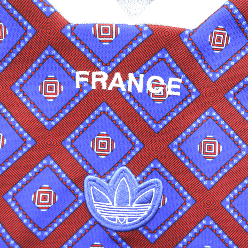 adidas originals Tシャツ 半袖 ゲームシャツ ジャージ 2XL ブルー 総柄 ビッグサイズ DANKETSU FRANCE RETRO JERSEY FM3922
