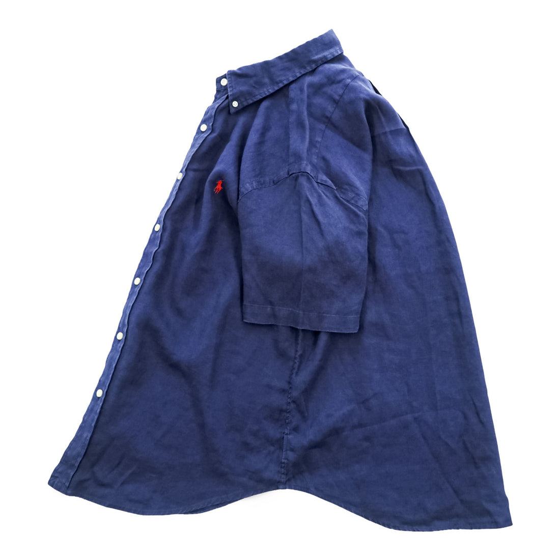Ralph Lauren リネン100% 半袖シャツ CLASSIC FIT L ネイビー 麻 ポニー ロゴ 刺繍 ボタンダウン