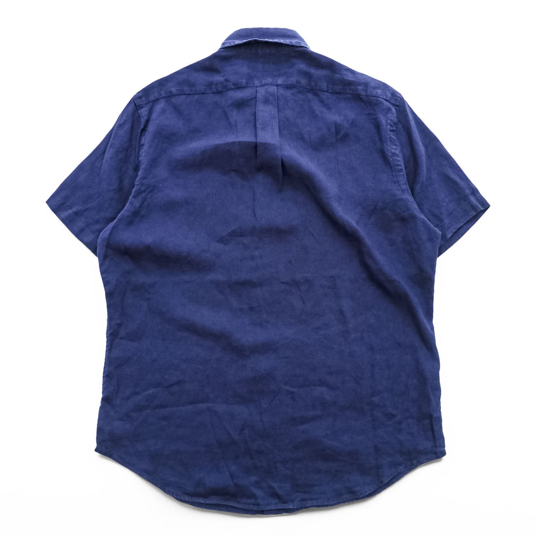 Ralph Lauren リネン100% 半袖シャツ CLASSIC FIT L ネイビー 麻 ポニー ロゴ 刺繍 ボタンダウン
