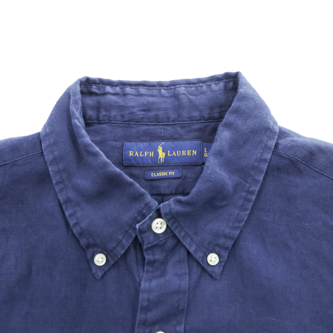 Ralph Lauren リネン100% 半袖シャツ CLASSIC FIT L ネイビー 麻 ポニー ロゴ 刺繍 ボタンダウン