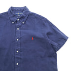Ralph Lauren リネン100% 半袖シャツ CLASSIC FIT L ネイビー 麻 ポニー ロゴ 刺繍 ボタンダウン