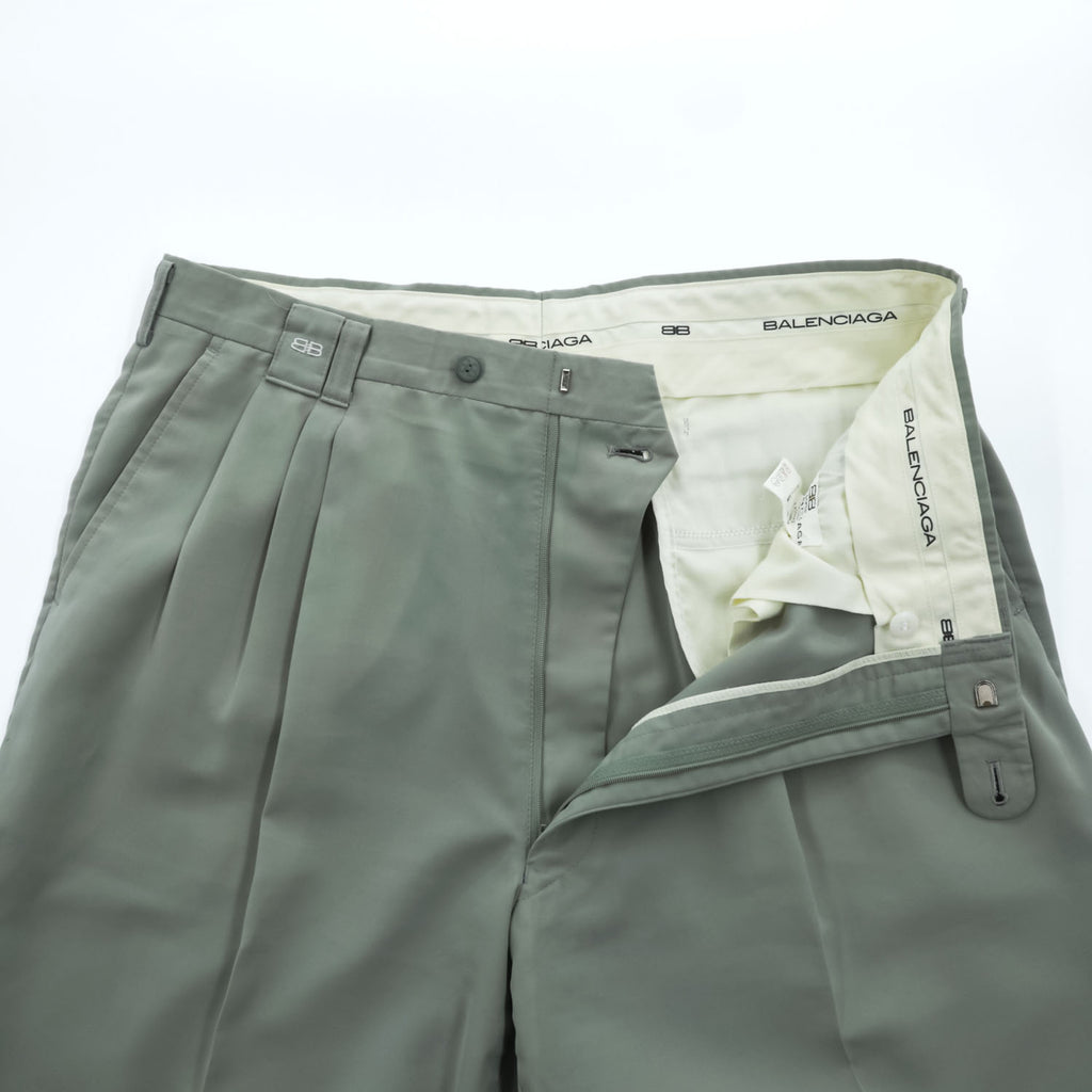 Vintage Balenciaga Sports Double-Pleated Wide Trousers Grayish Green Size 91 Made in Japan