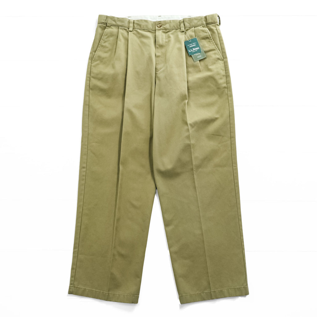 L.L.Bean 2タック ワイド チノパンツ L ベージュ プリーツ HIDDEN CONFORT WAIST WRINKLE FREE 形態安定 238076 未使用品