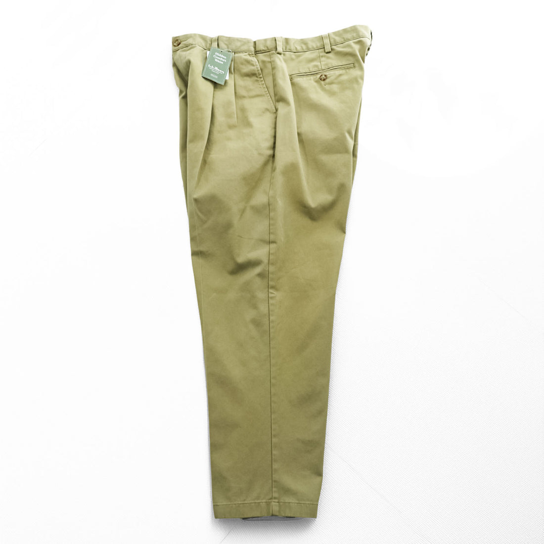 L.L.Bean 2タック ワイド チノパンツ L ベージュ プリーツ HIDDEN CONFORT WAIST WRINKLE FREE 形態安定 238076 未使用品