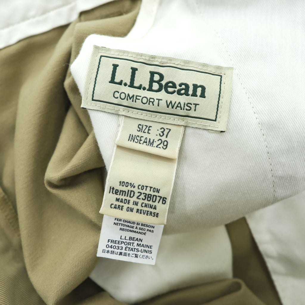L.L.Bean 2タック ワイド チノパンツ L ベージュ プリーツ HIDDEN CONFORT WAIST WRINKLE FREE 形態安定 238076 未使用品