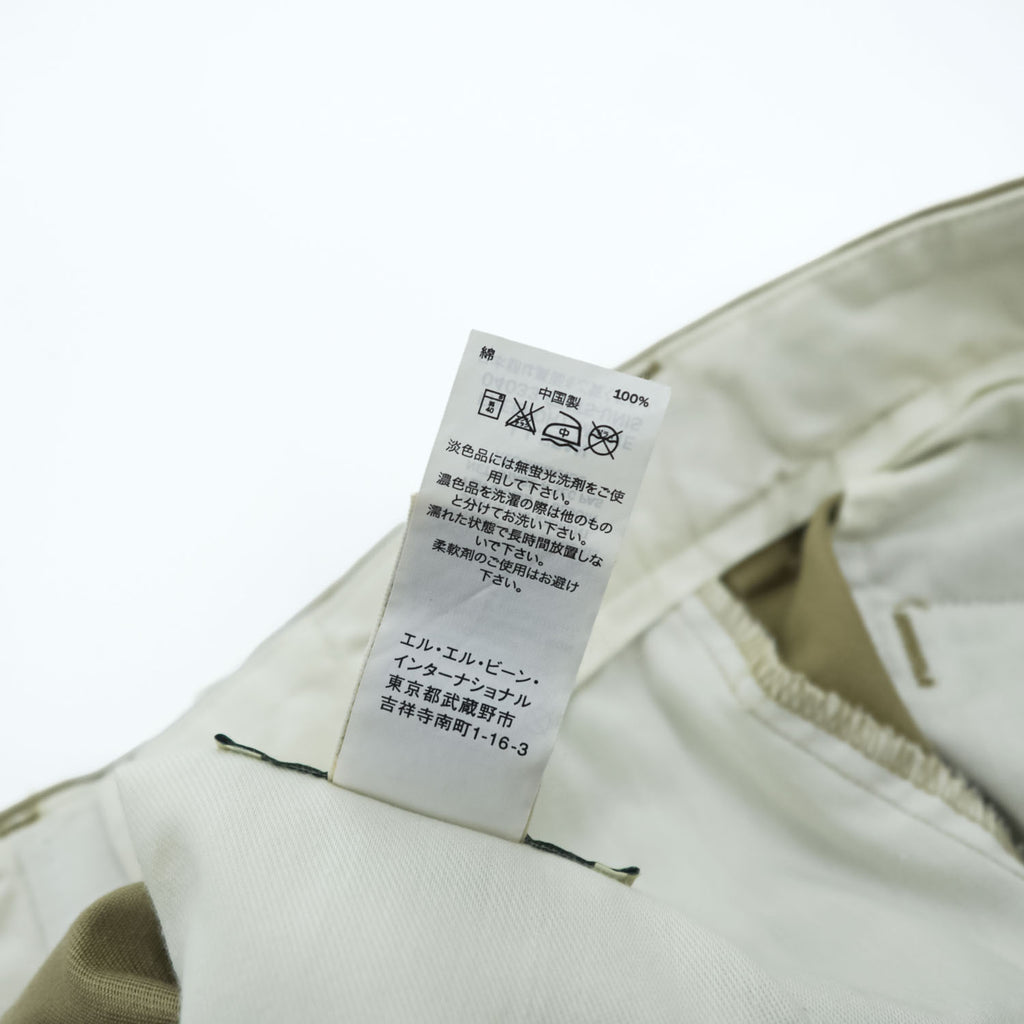 L.L.Bean 2タック ワイド チノパンツ L ベージュ プリーツ HIDDEN CONFORT WAIST WRINKLE FREE 形態安定 238076 未使用品