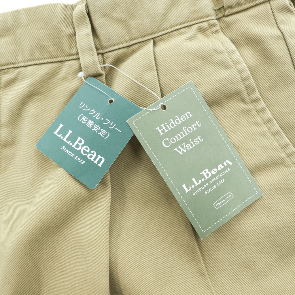 L.L.Bean 2タック ワイド チノパンツ L ベージュ プリーツ HIDDEN CONFORT WAIST WRINKLE FREE 形態安定 238076 未使用品