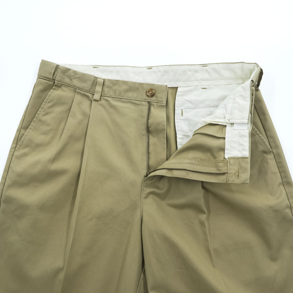 L.L.Bean 2タック ワイド チノパンツ L ベージュ プリーツ HIDDEN CONFORT WAIST WRINKLE FREE 形態安定 238076 未使用品