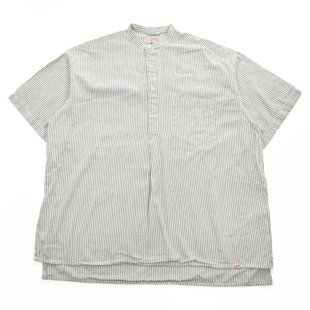 HINSON Quality Garments Band Collar Striped Short Sleeve Pullover Shirt Size M