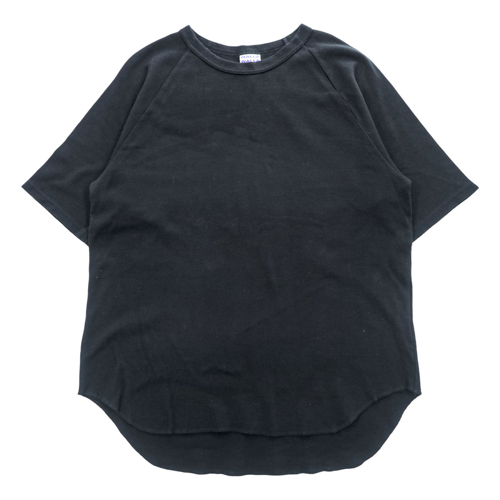 WALLA WALLA SPORT Short Sleeve Thermal T-Shirt Black Raglan Sleeve Made in Japan Size M