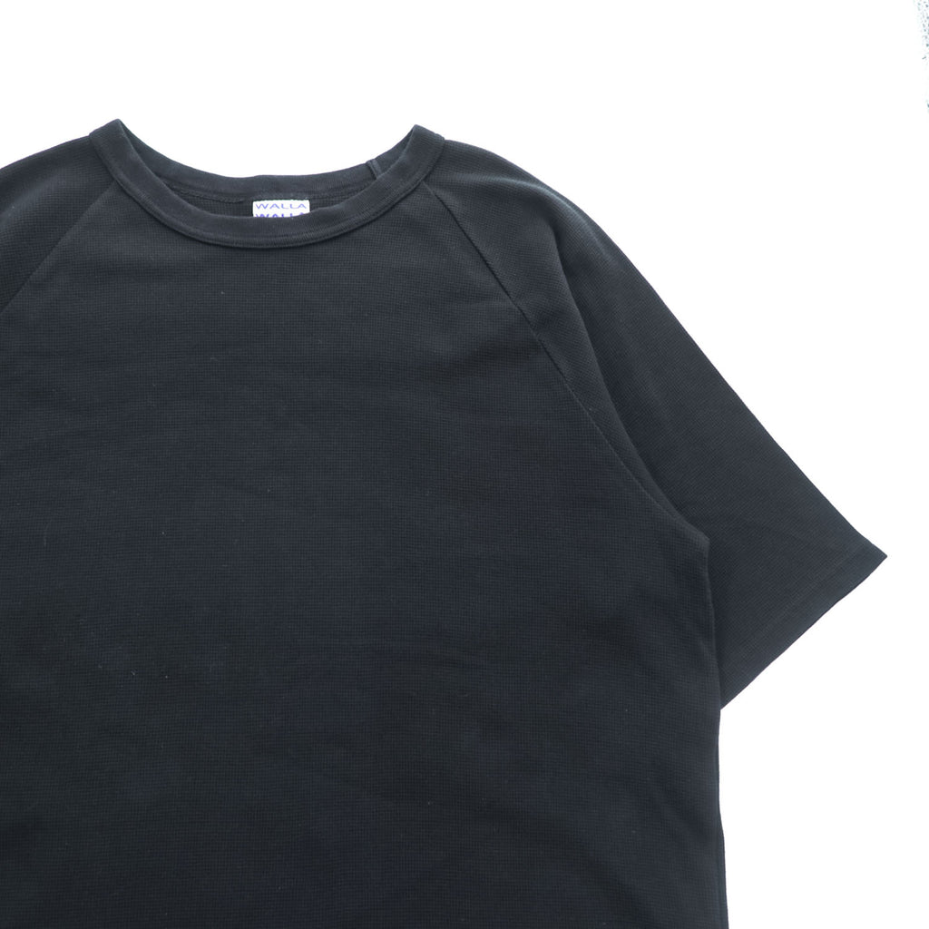WALLA WALLA SPORT Short Sleeve Thermal T-Shirt Black Raglan Sleeve Made in Japan Size M