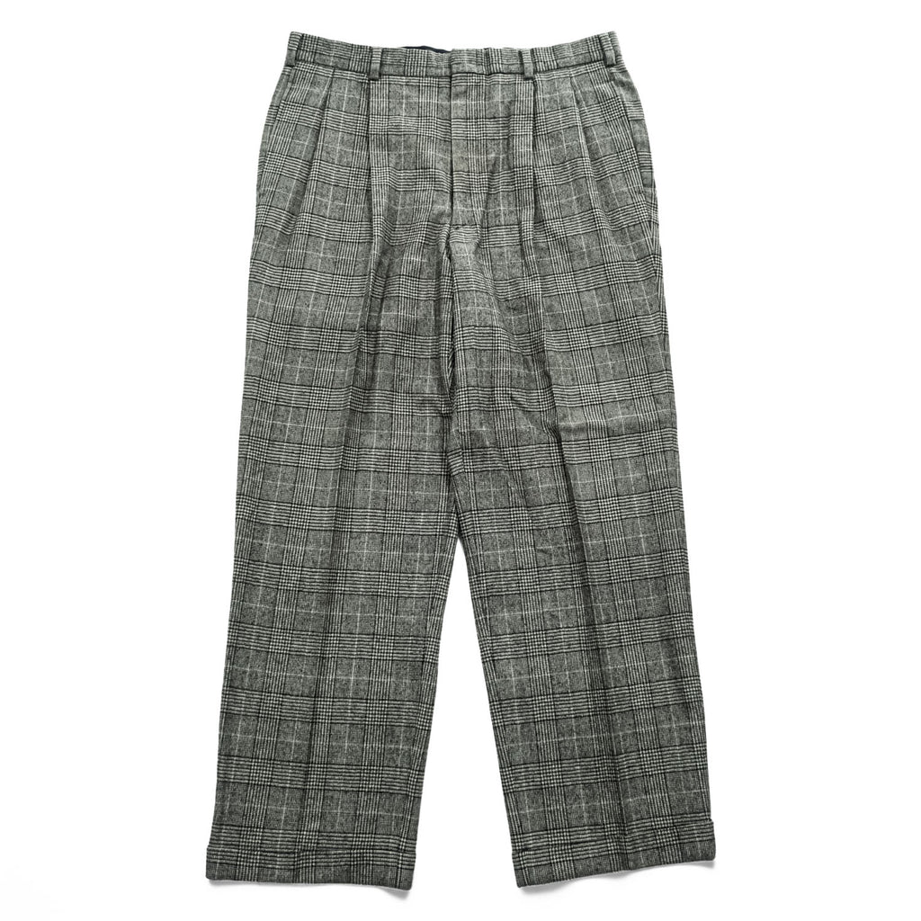 Brooks Brothers グレンチェック スラックス パンツ L グレー ワイド タック プリーツ ダブルカフス サスペンダーボタン