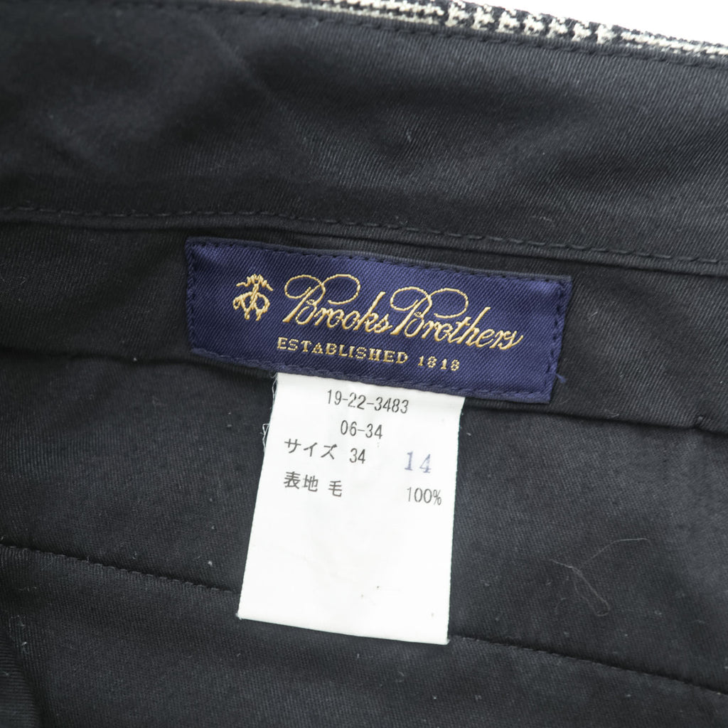 Brooks Brothers グレンチェック スラックス パンツ L グレー ワイド タック プリーツ ダブルカフス サスペンダーボタン