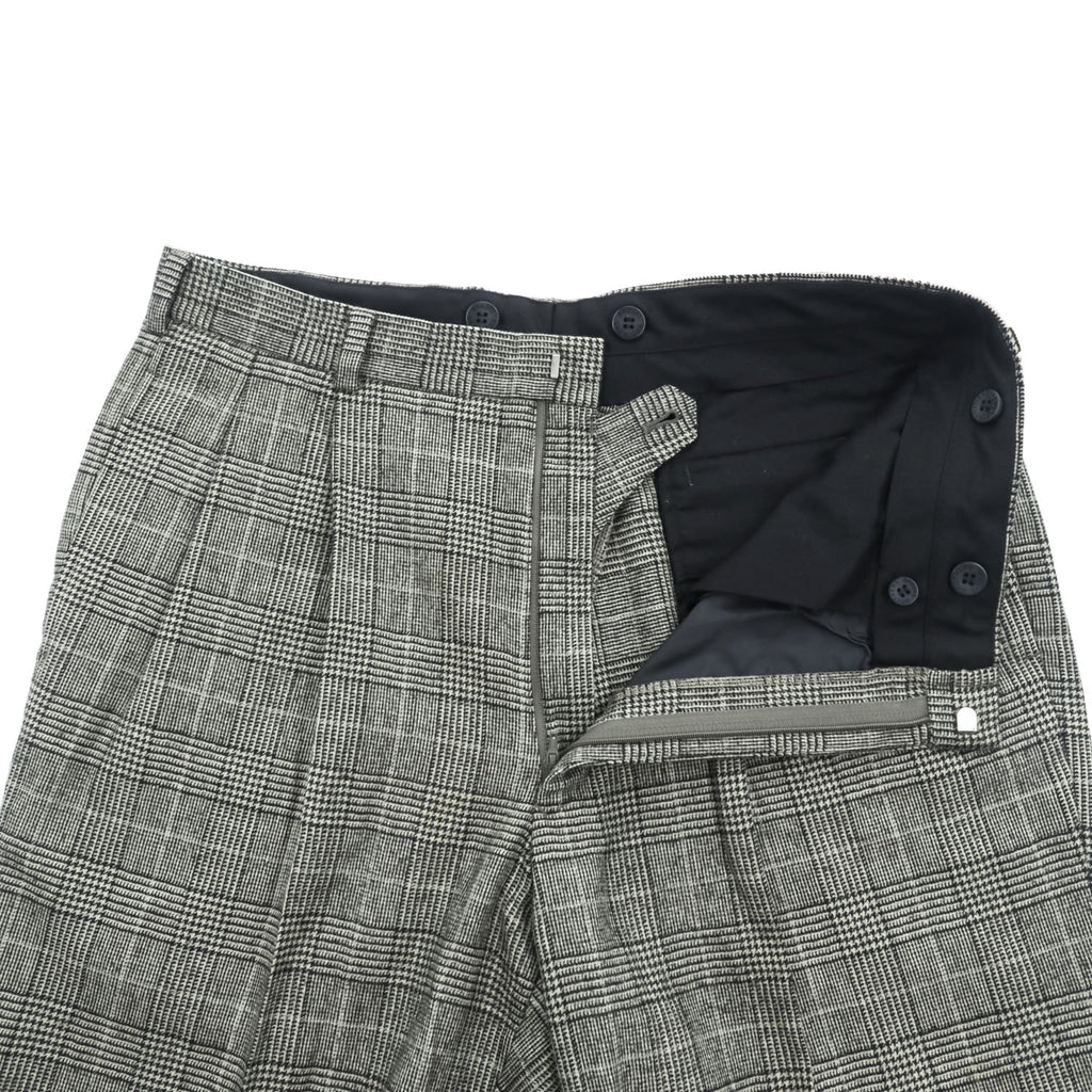 Brooks Brothers グレンチェック スラックス パンツ L グレー ワイド タック プリーツ ダブルカフス サスペンダーボタン