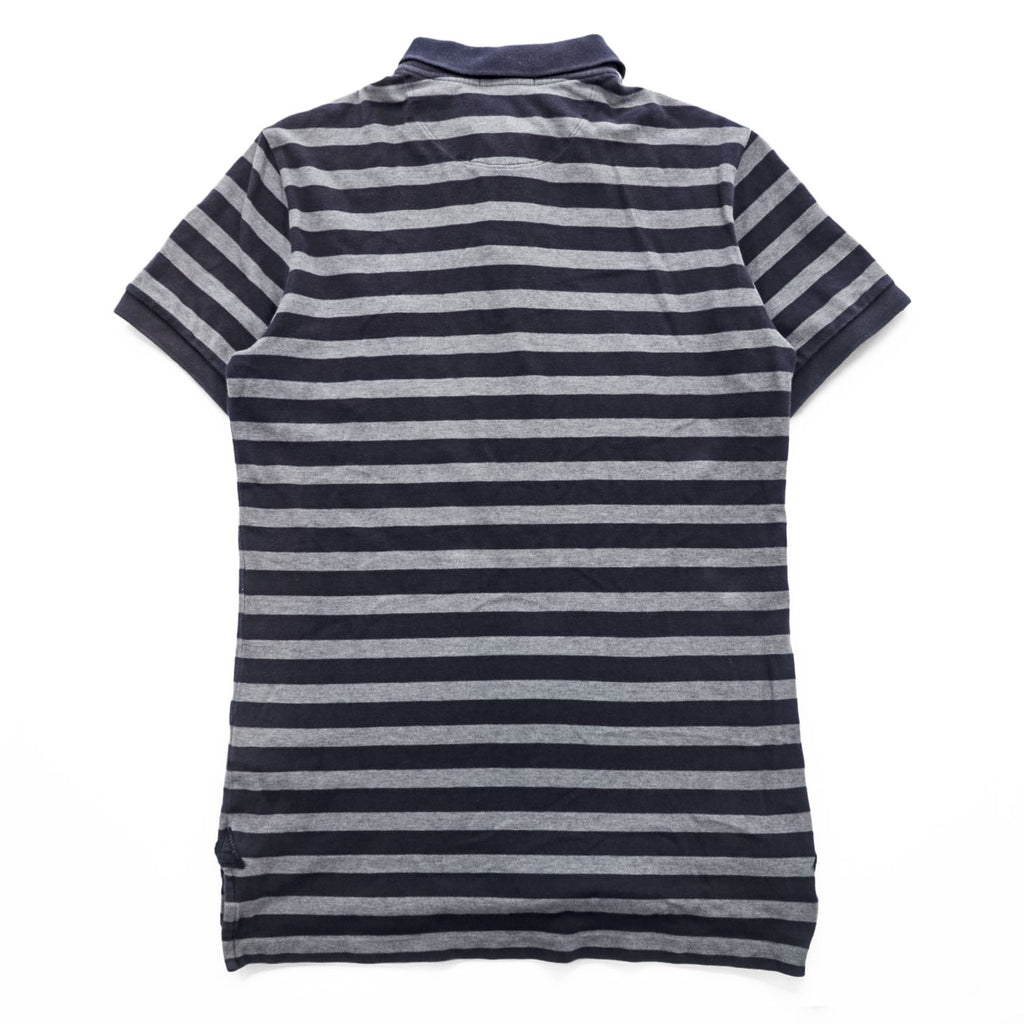 BURBERRY BRIT Embroidered Equestrian Knight Logo Striped Short Sleeve Polo Shirt Navy Gray Size M