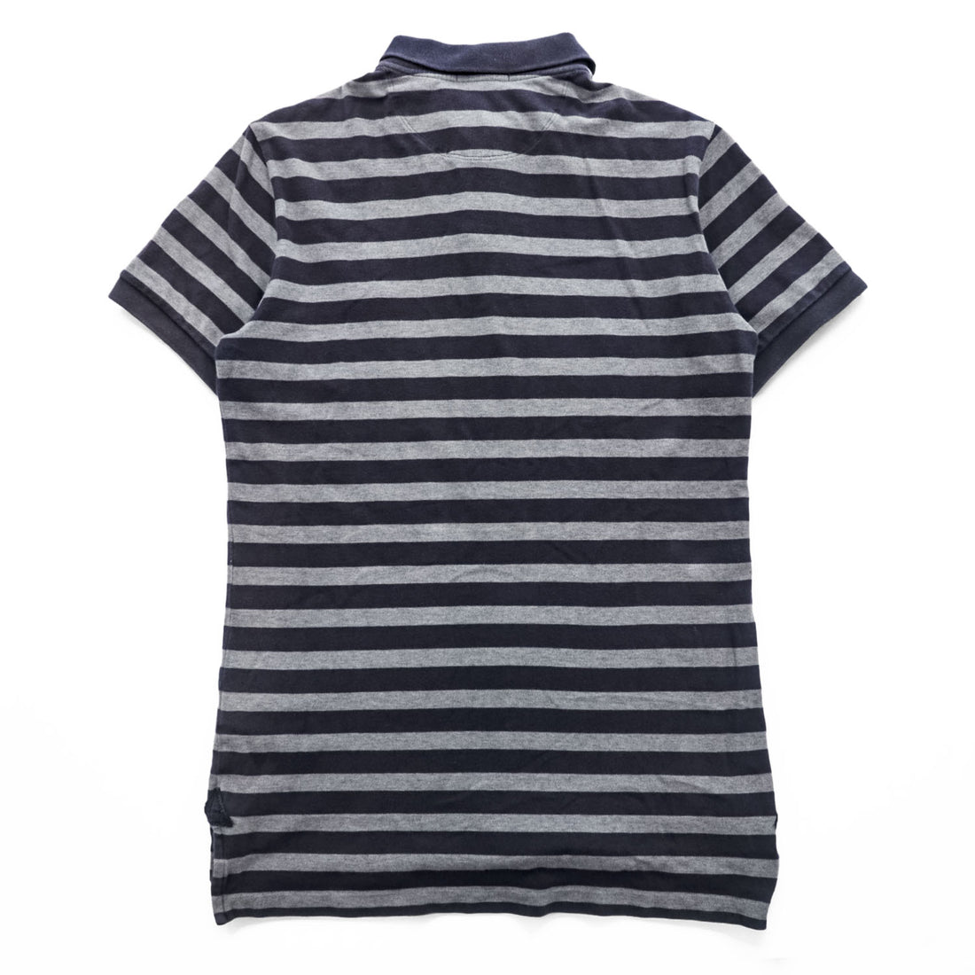 BURBERRY BRIT Embroidered Equestrian Knight Logo Striped Short Sleeve Polo Shirt Navy Gray Size M