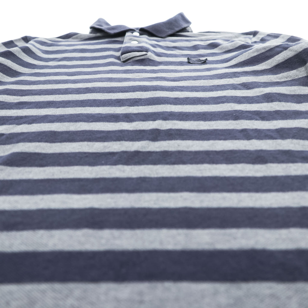 BURBERRY BRIT Embroidered Equestrian Knight Logo Striped Short Sleeve Polo Shirt Navy Gray Size M