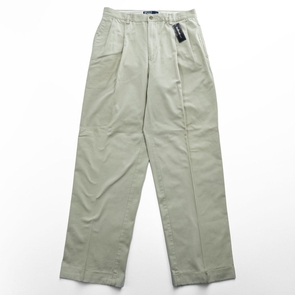 Polo Ralph Lauren 90s Vintage Chino Pants, Size L, Beige, Wide Leg, 2-Tuck Pleats, Double Cuffs, Hammond Pant, Unused.