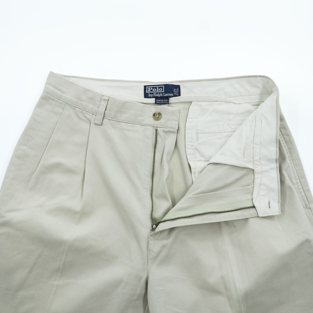 Polo Ralph Lauren 90s Vintage Chino Pants, Size L, Beige, Wide Leg, 2-Tuck Pleats, Double Cuffs, Hammond Pant, Unused.