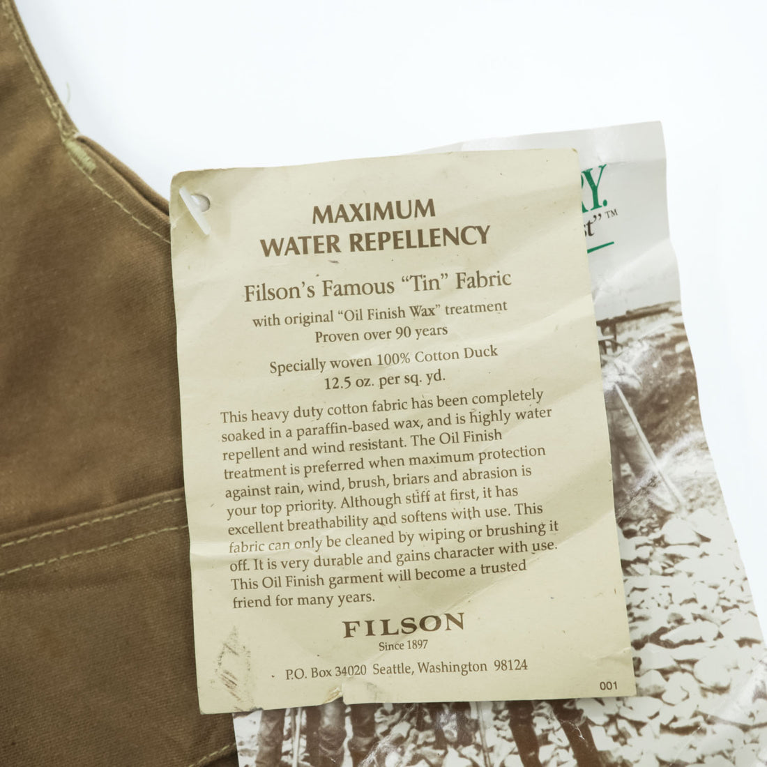 1997 Filson Style 31 Tin Cloth Hunting Vest USA Made L Waxed Cotton W/Tags