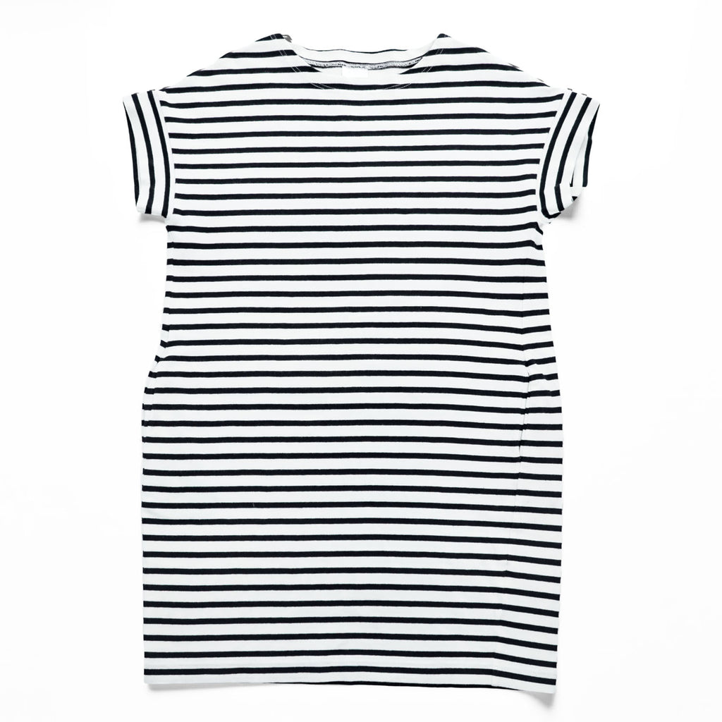 ORCIVAL Made in France 100% Cotton Striped Short Sleeve Dress White Black