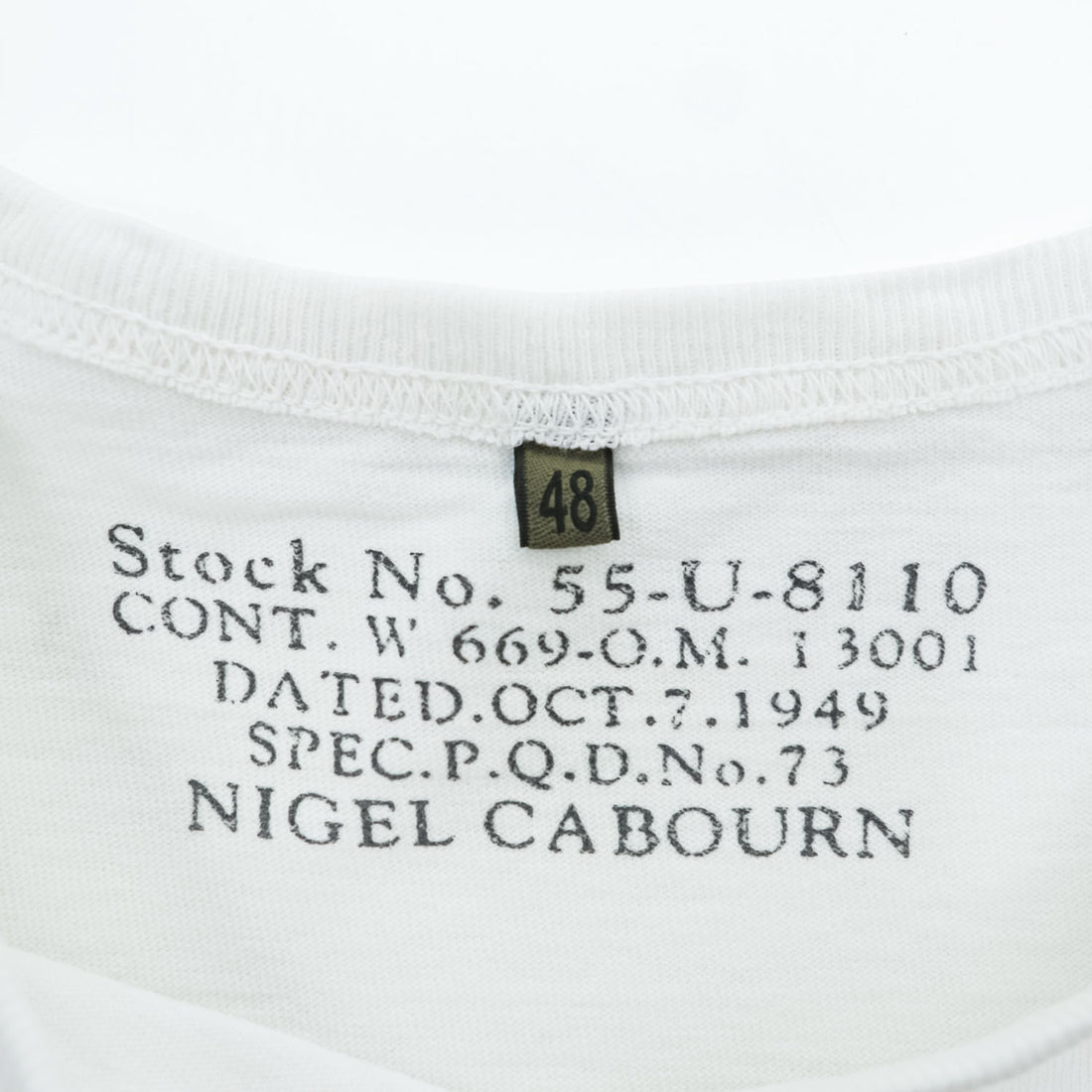 Nigel Cabourn 55-U-8110 White Raglan Sleeve Button Chest Pocket T-Shirt Size 48