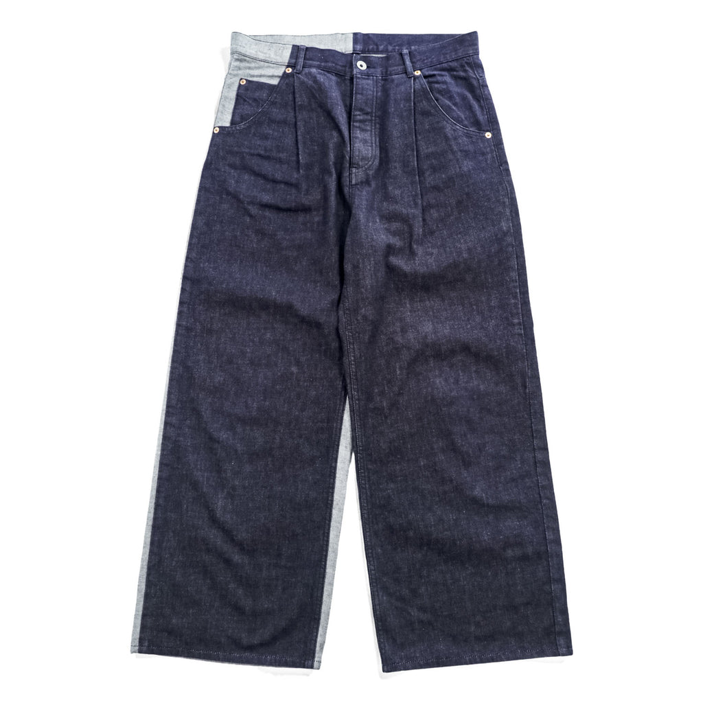 Dulcamara バイカラー デニムパンツ ジーンズ M インディゴ タックプリーツ ワイド