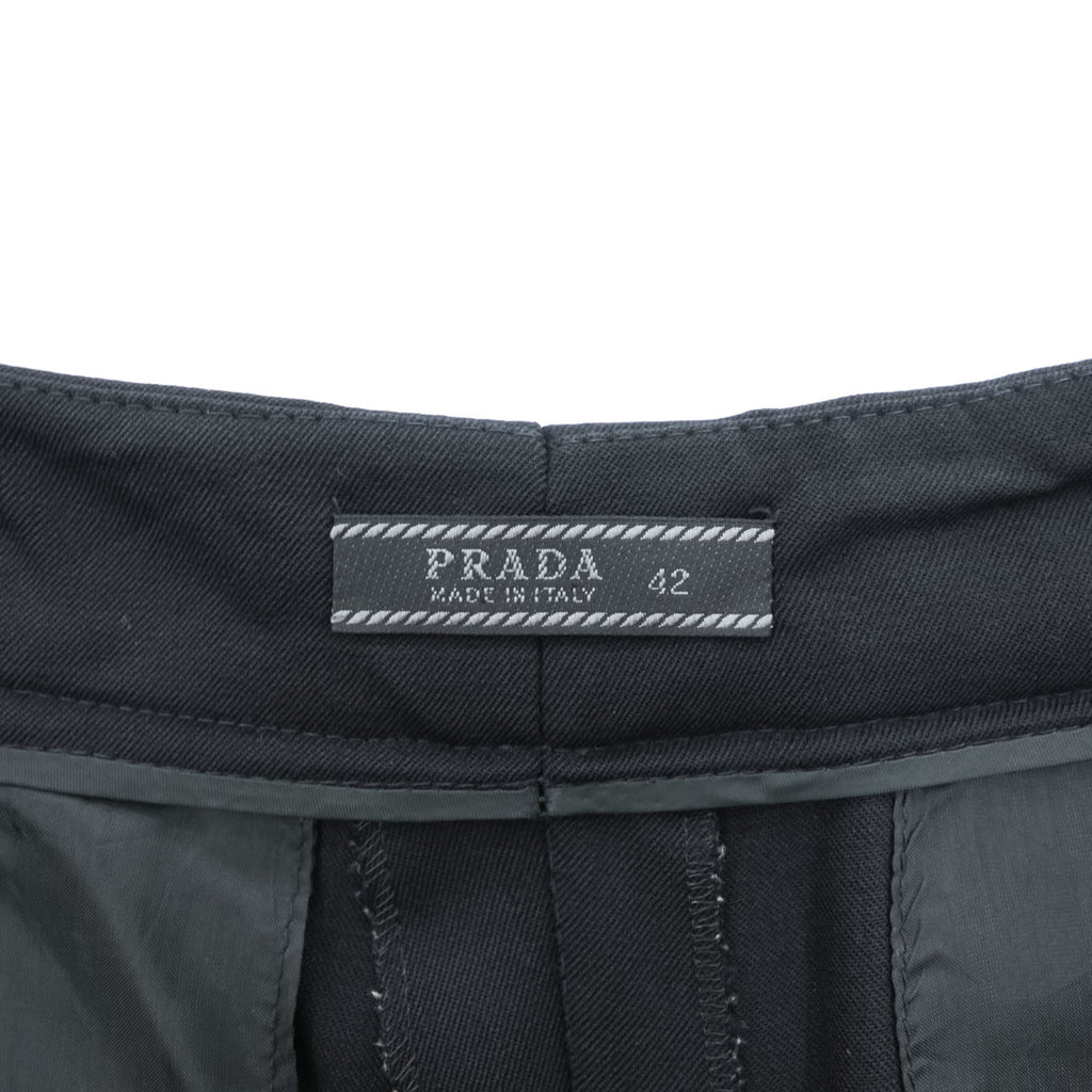 PRADA イタリア製 ワイドレッグ スラックス パンツ XL ブラック ストレッチ
