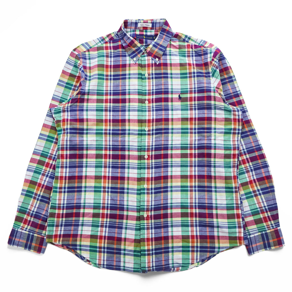 Ralph Lauren 長袖 インディアンマドラスチェックシャツ XL スモールポニー ロゴ 刺繍 Indian Madras ボタンダウン