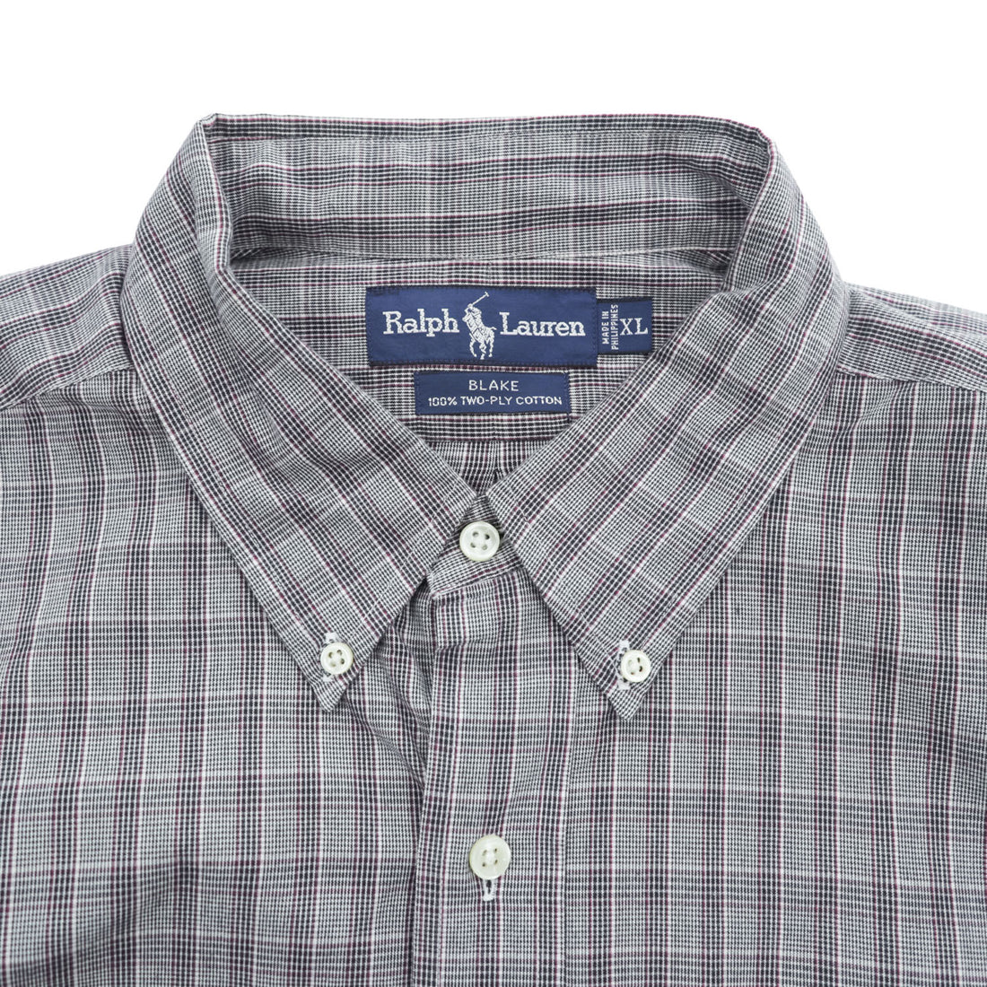 Ralph Lauren 90年代 ヴィンテージ BLAKE 長袖 チェックシャツ XL グレー 刺繍 ポニー ロゴ TWO-PLY COTTON ボタンダウン