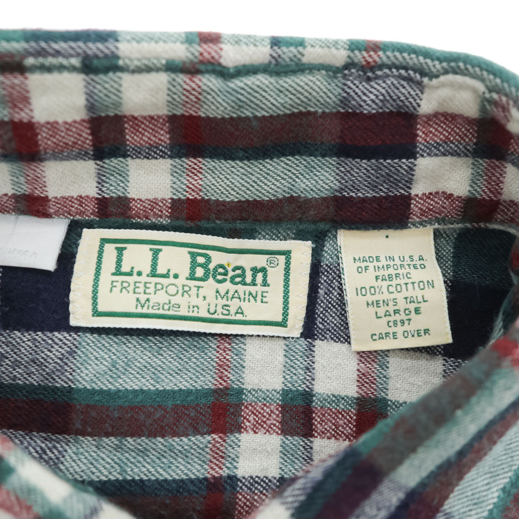 L.L.Bean 90年代 USA製 ヴィンテージ 長袖 フランネル チェックシャツ L グリーン レッド ボタンダウン 胸ポケット