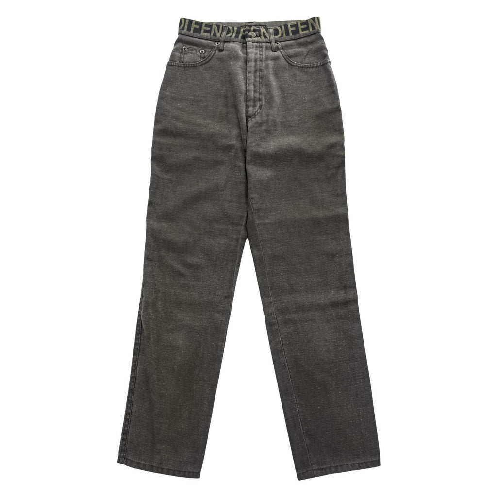 FENDI イタリア製 90年代 ヴィンテージ ロゴウエスト デニムパンツ ジーンズ L ブラウン グレー jeans