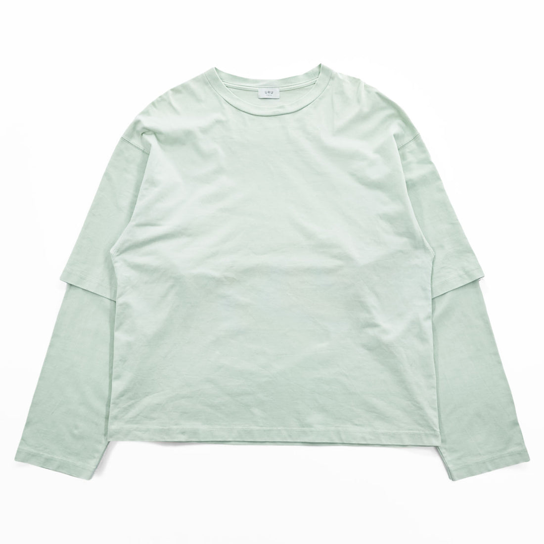 URU 日本製 レイヤード 長袖 ロングスリーブ Tシャツ ロンT L ミントグリーン コットン100%