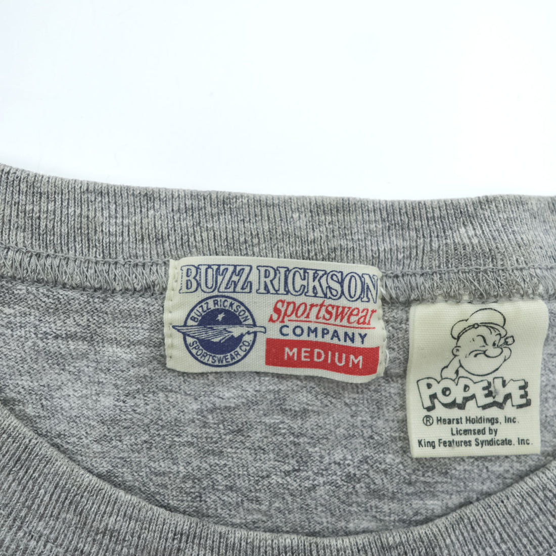 BUZZ RICKSON'S 日本製 ポパイ POPEYE Tシャツ M グレー 染み込みプリント USN