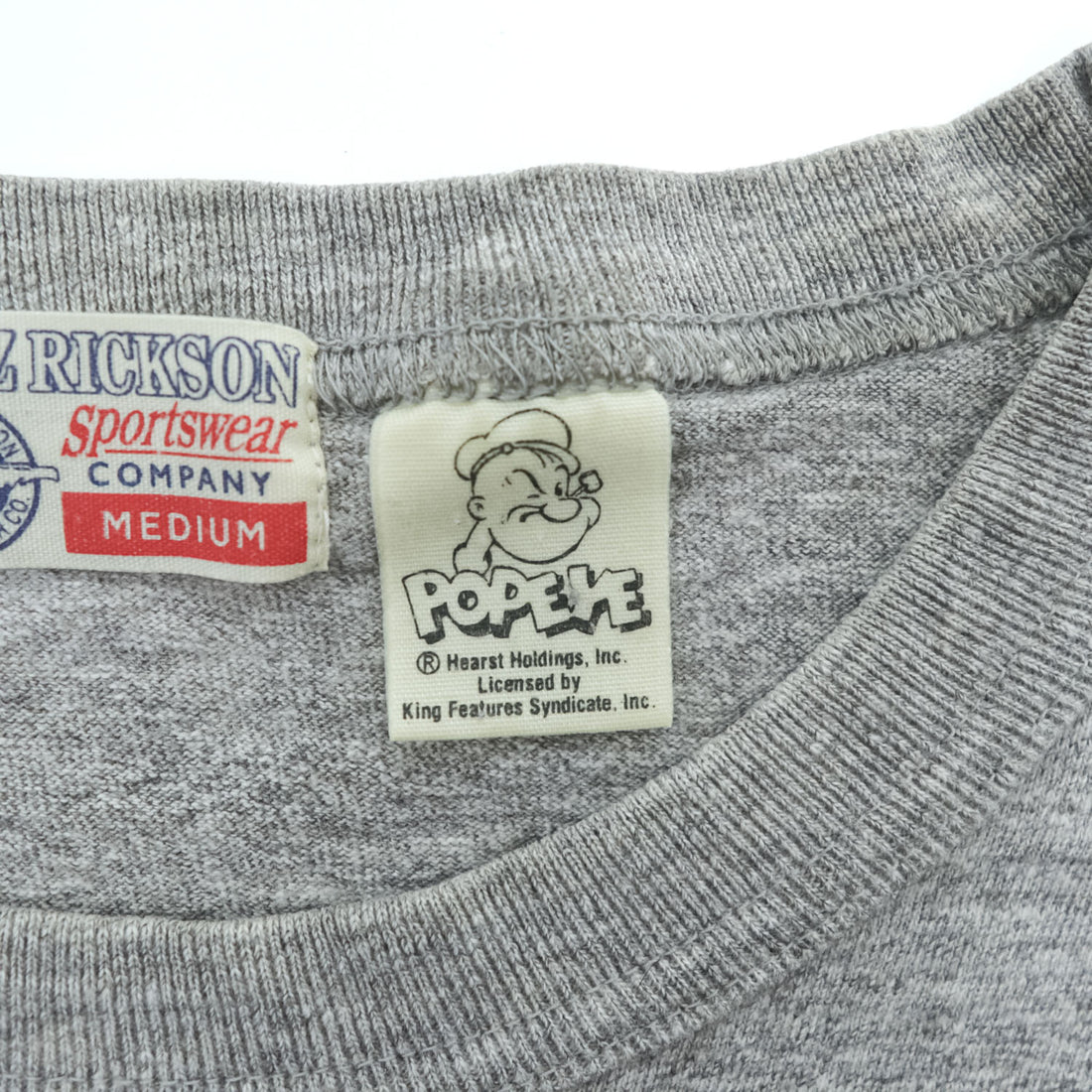 BUZZ RICKSON'S 日本製 ポパイ POPEYE Tシャツ M グレー 染み込みプリント USN