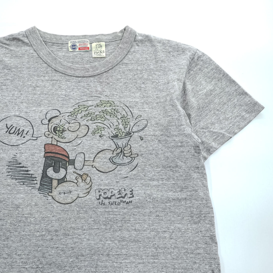 BUZZ RICKSON'S 日本製 ポパイ POPEYE Tシャツ M グレー 染み込みプリント USN