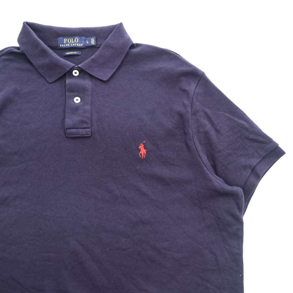POLO RALPH LAUREN Custom Fit Navy Short Sleeve Polo Shirt Men's L Pony Logo
