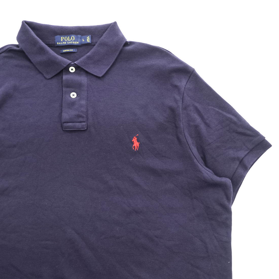 POLO RALPH LAUREN Custom Fit Navy Short Sleeve Polo Shirt Men's L Pony Logo