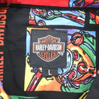 HARLEY DAVIDSON 90年代 ハワイ(USA)製 アロハシャツ 半袖シャツ L ブラック 総柄 モーターサイクル TORI RICHARD