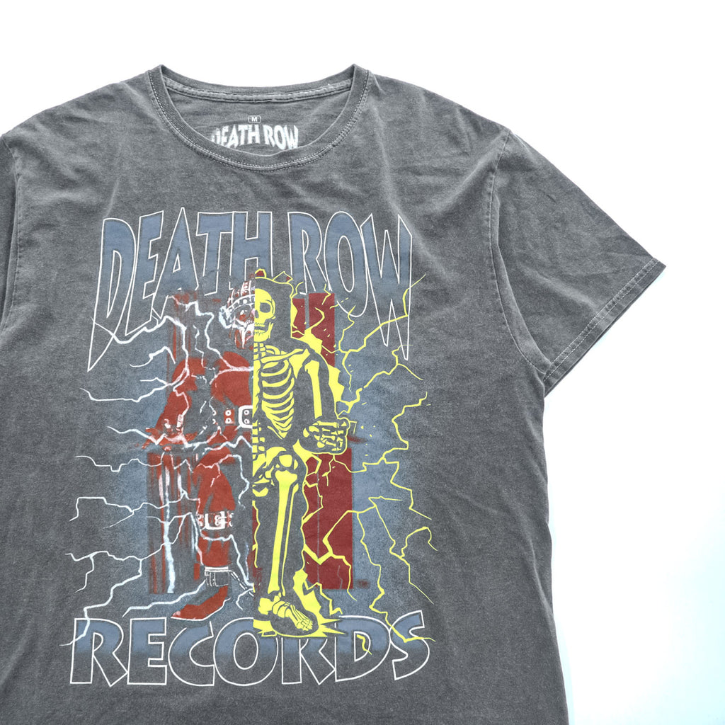 DEATH ROW RECORDS ヒップホップ レーベル スケルトングラフィック Tシャツ M グレーフェード ウォッシュ加工 Ripple Junction