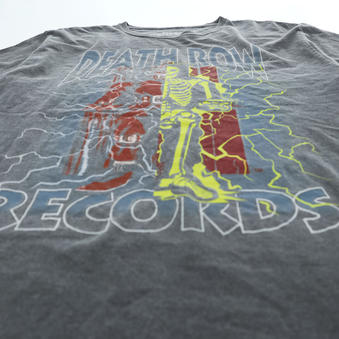 DEATH ROW RECORDS ヒップホップ レーベル スケルトングラフィック Tシャツ M グレーフェード ウォッシュ加工 Ripple Junction