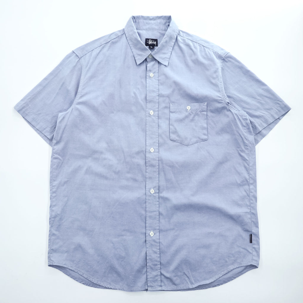 STUSSY 90年代 USA製 ヴィンテージ 半袖 オックスフォードシャツ L ブルー 紺タグ