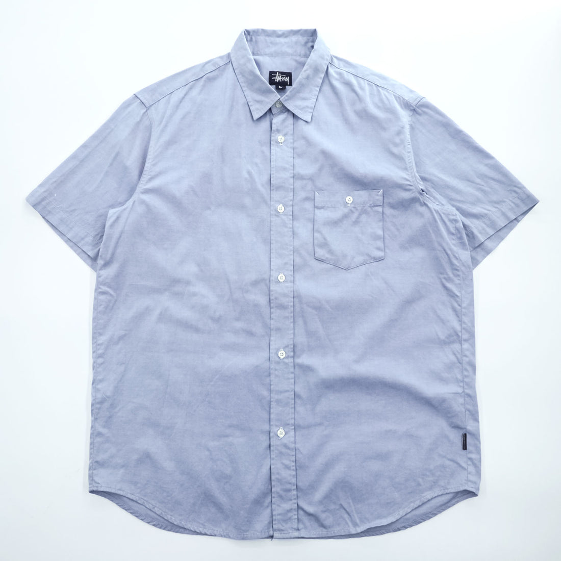 STUSSY 90年代 USA製 ヴィンテージ 半袖 オックスフォードシャツ L ブルー 紺タグ
