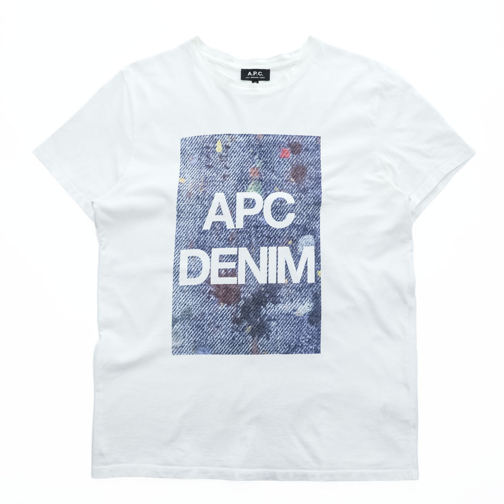 A.P.C. 日本製 APC DENIM グラフィックプリント Tシャツ M ホワイト ブルー 4114413
