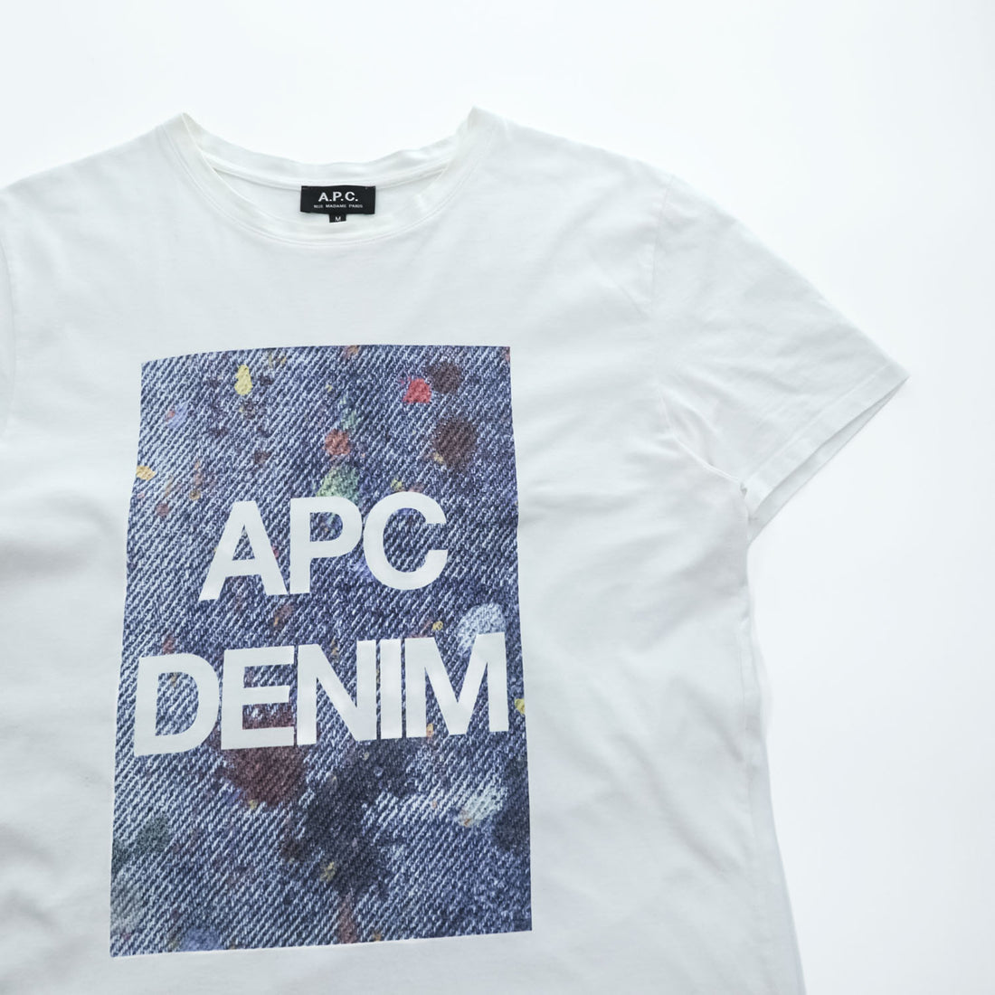 A.P.C. 日本製 APC DENIM グラフィックプリント Tシャツ M ホワイト ブルー 4114413