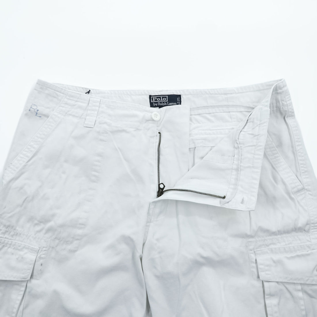 Polo Ralph Lauren 90年代 USA製 ポロチノ カーゴショーツ ショートパンツ ハーフパンツ L ホワイト キャンバス ビッグポニー