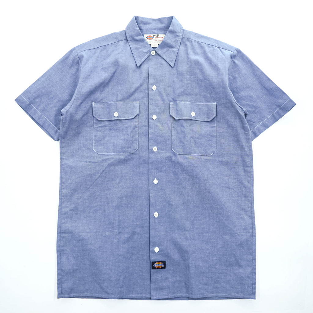 Dickies 90年代 ヴィンテージ シャンブレー 半袖ワークシャツ M ブルー ボックスシルエット
