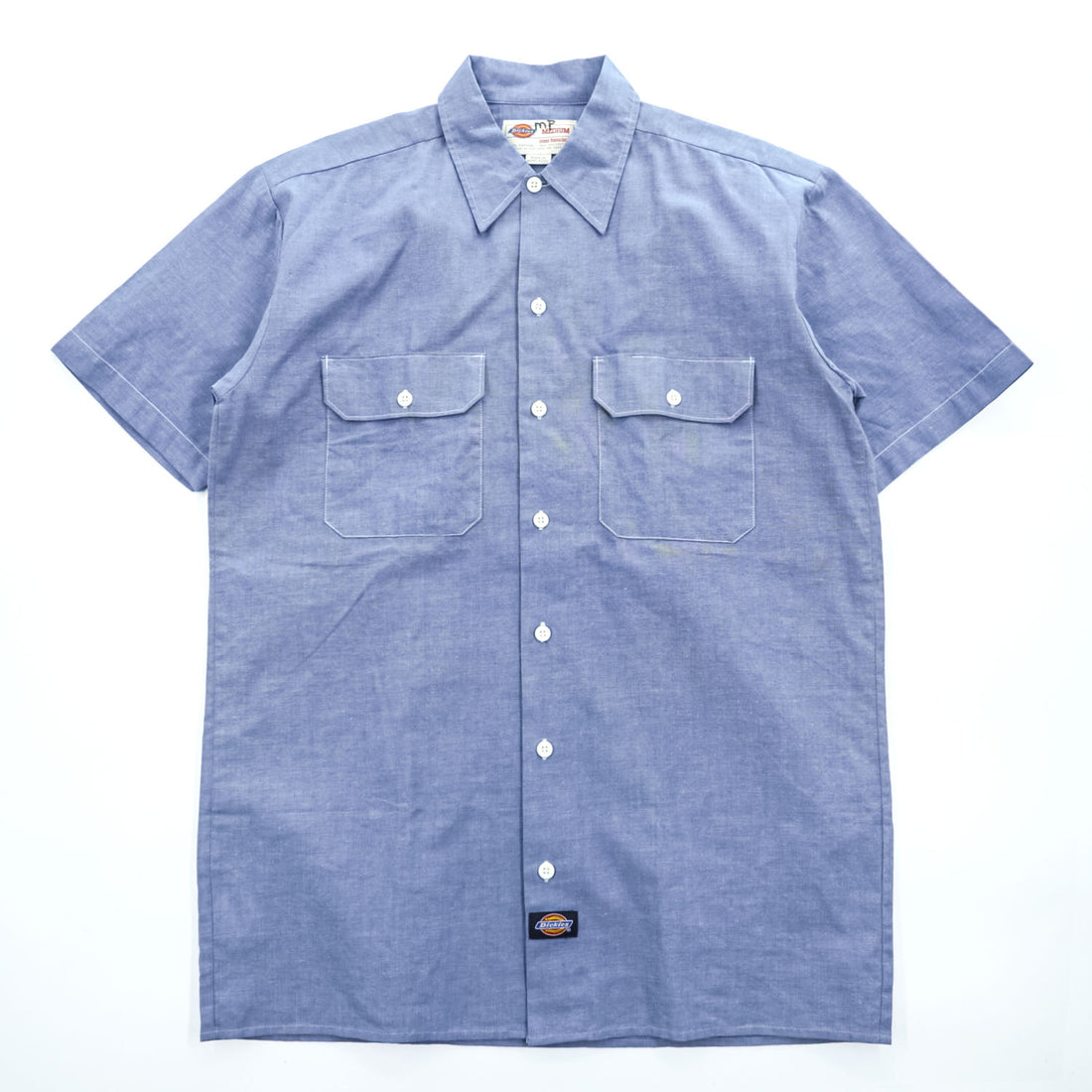 Dickies 90年代 ヴィンテージ シャンブレー 半袖ワークシャツ M ブルー ボックスシルエット