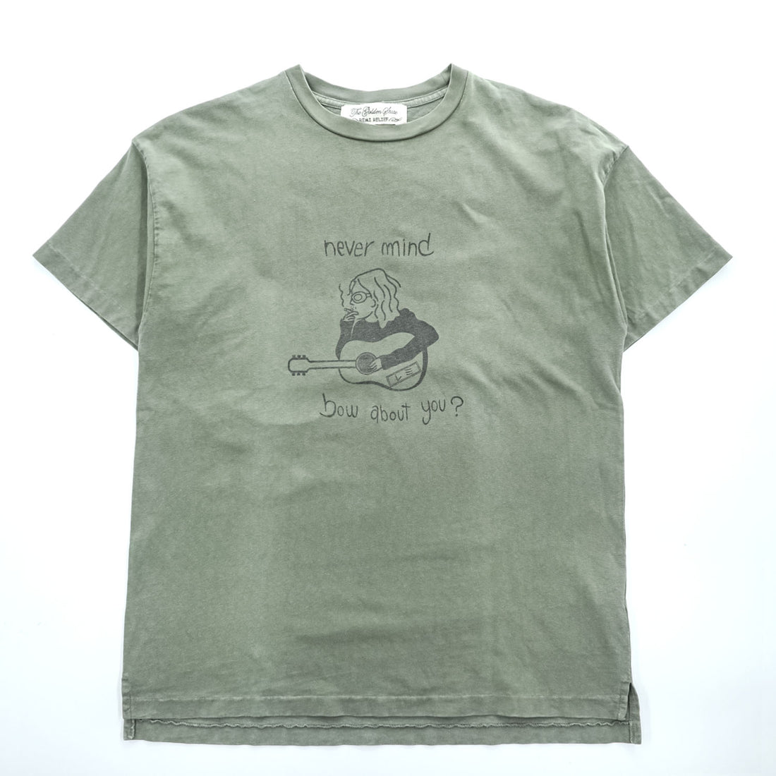 REMI RELIEF The Golden State Never Mind Guitar Graphic Vintage Wash Olive T-Shirt Size M Made in Japan